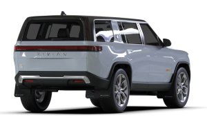 Rivian R1S Mud Flap - Front + Rear - Rally Armor - UR Black w/ Light Blue Logo - Black - `22-`25 Rivian R1S Mud Flap - Front + Rear - Rally Armor - UR Black w/ Light Blue Logo - Black - `22-`25